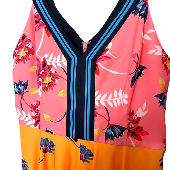 Guess Floral Bright Colorblock Handkerchief Hem Knee Length Dress Size 8 - Picture 4 of 10